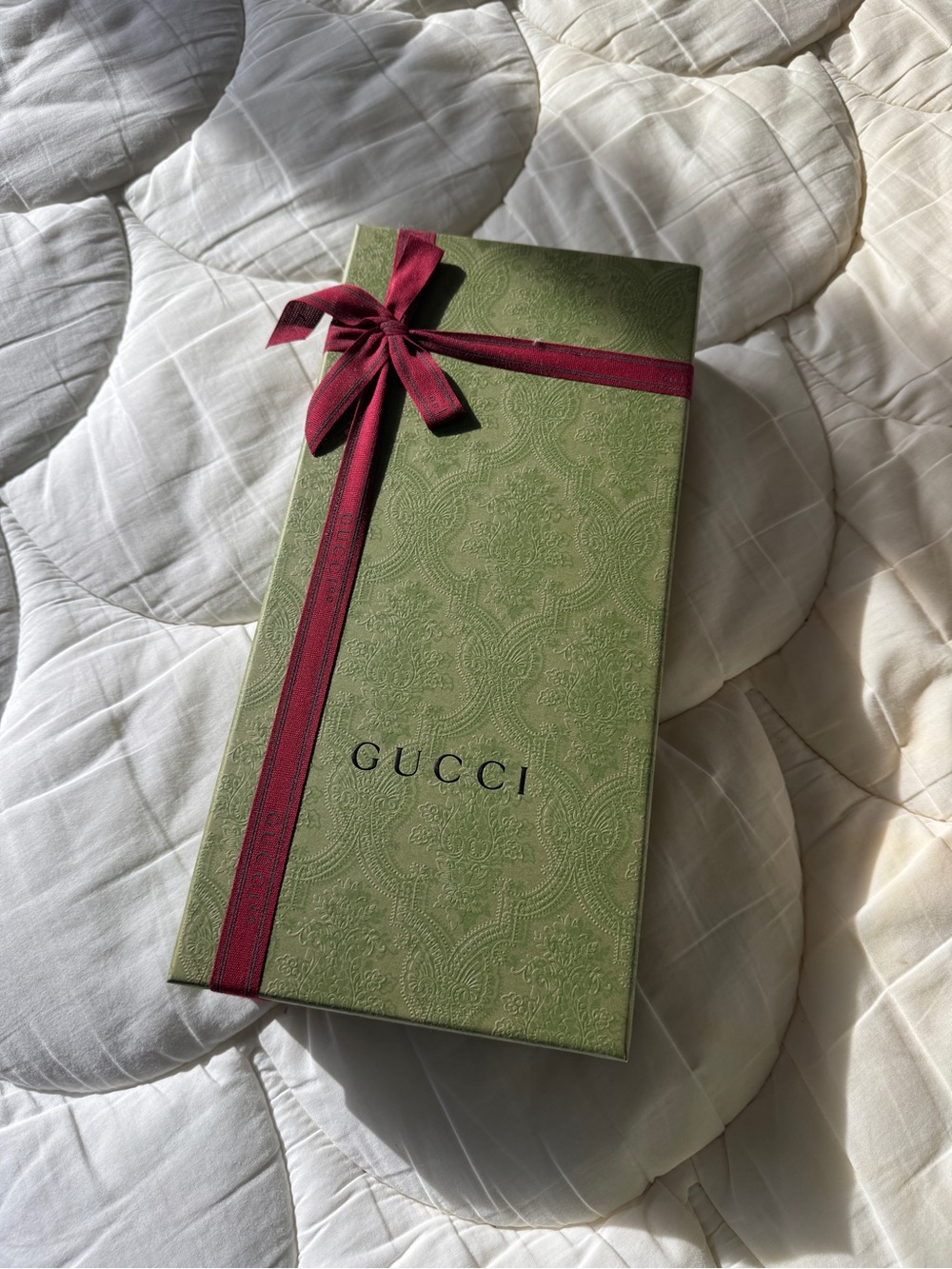 Gucci Green Gift Box with Red Logo Ribbon